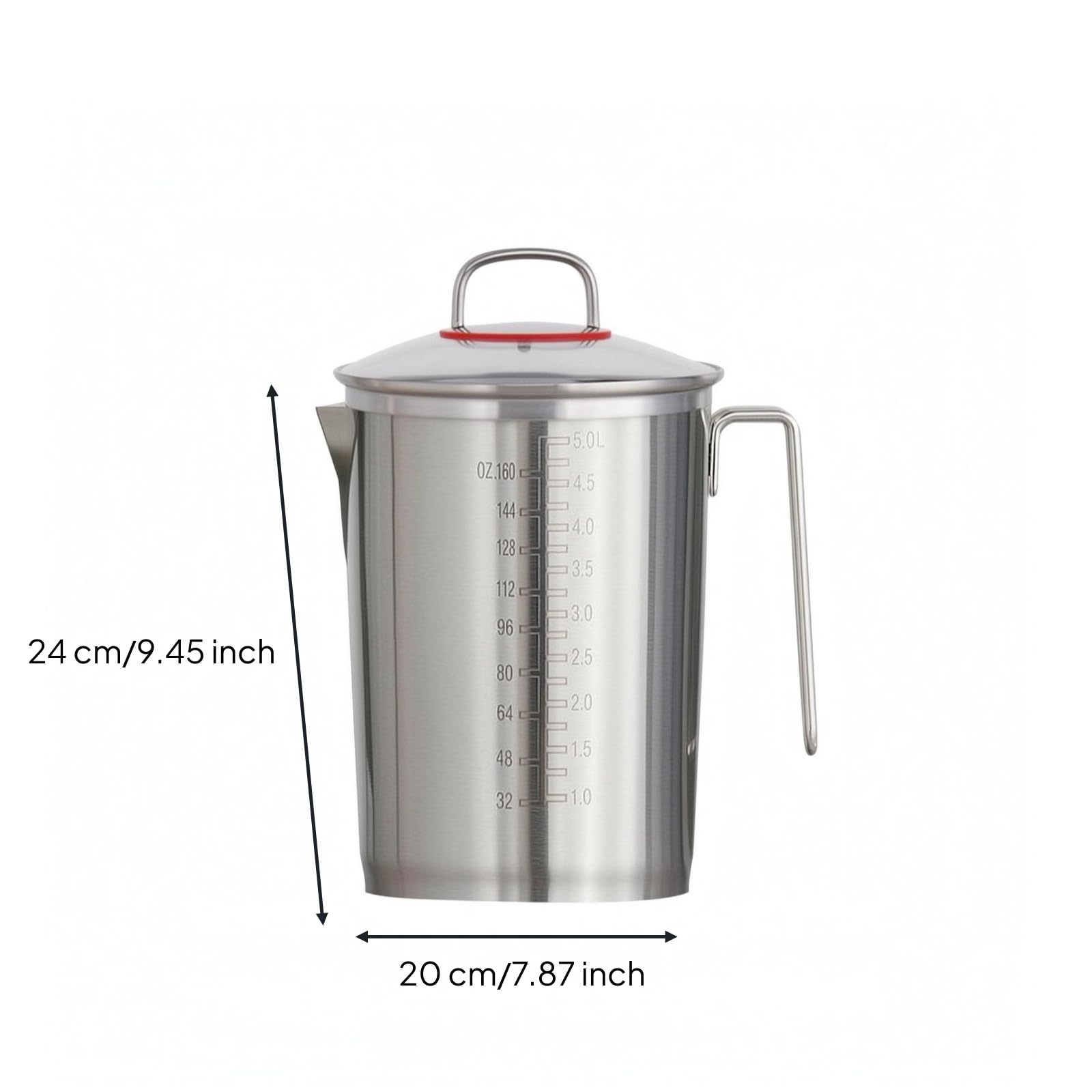 Messbecher mit Ausguss dickwandig edelstahl-messbecher konische form messkanne, 5 Liter Messbecher Aus Extra Dickem 304 Edelstahl Mit Glasdeckel, Innen- Und Außenmarkierungen