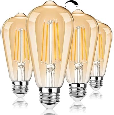 Dimmable LED Edison Light Bulbs 100W Incandescent Equivalent, Vintage Light Bulb 2700K Warm White(Amber Glass), ST64/ST21 LED Filament Bulbs 8W 1200LM, E26 LED Edison Bulbs for Home, Reading 4-Pack