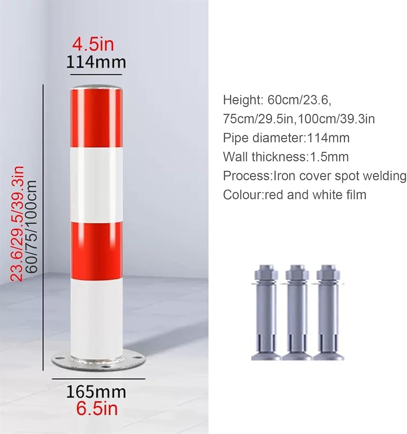 Conos De Seguridad, Postes Delimitadores De Tráfico, Barreras De Seguridad Reflectantes con 6 Pernos De Anclaje Gratuitos para Estacionamiento (Juego De 2 Conos De Seguri,75cm