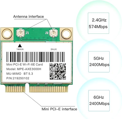 Miniatura 5 de WiFi 6E Half Mini PCI-E Tarjeta de red WiFi 802.11AX AC MPE-AXE3000H 2.4GHz 5GHz 6GHz 5400Mbps Tarjeta inalámbrica BT5.2 MU-MIMO Mini PCIe Wi-Fi 6E