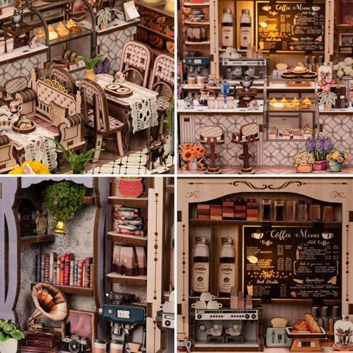 Image of Book Nook Kit - DIY Miniature House Diorama Dollhouse Kit, Booknook Tiny House Bookshelf Decor 3D Wooden Puzzle, Gifts for Adults, Teens, and Family(Cafe des Deux Moulins)
