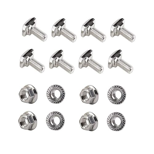 Miniatura 2 de 10 juegos de tornillos en T de cabeza de martillo M5 x 0.472 in con juego de tuercas de brida hexagonal M5, acero al carbono niquelado para perfil