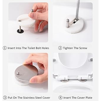 2Pcs Quick Release Toilet Seat Fixings, Universal Soft Close Hinge Replacement Kit with 2Pcs Rubber Expansion Bolts for Blind Hole WC Toilets, Stainless Steel Hardware