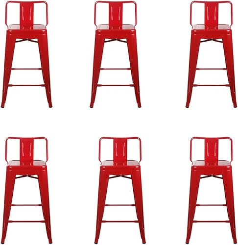 Vista 311 de GIA Taburete de metal con respaldo bajo de altura de mostrador de 24 pulgadas con asiento de cuero vegano, color plateado