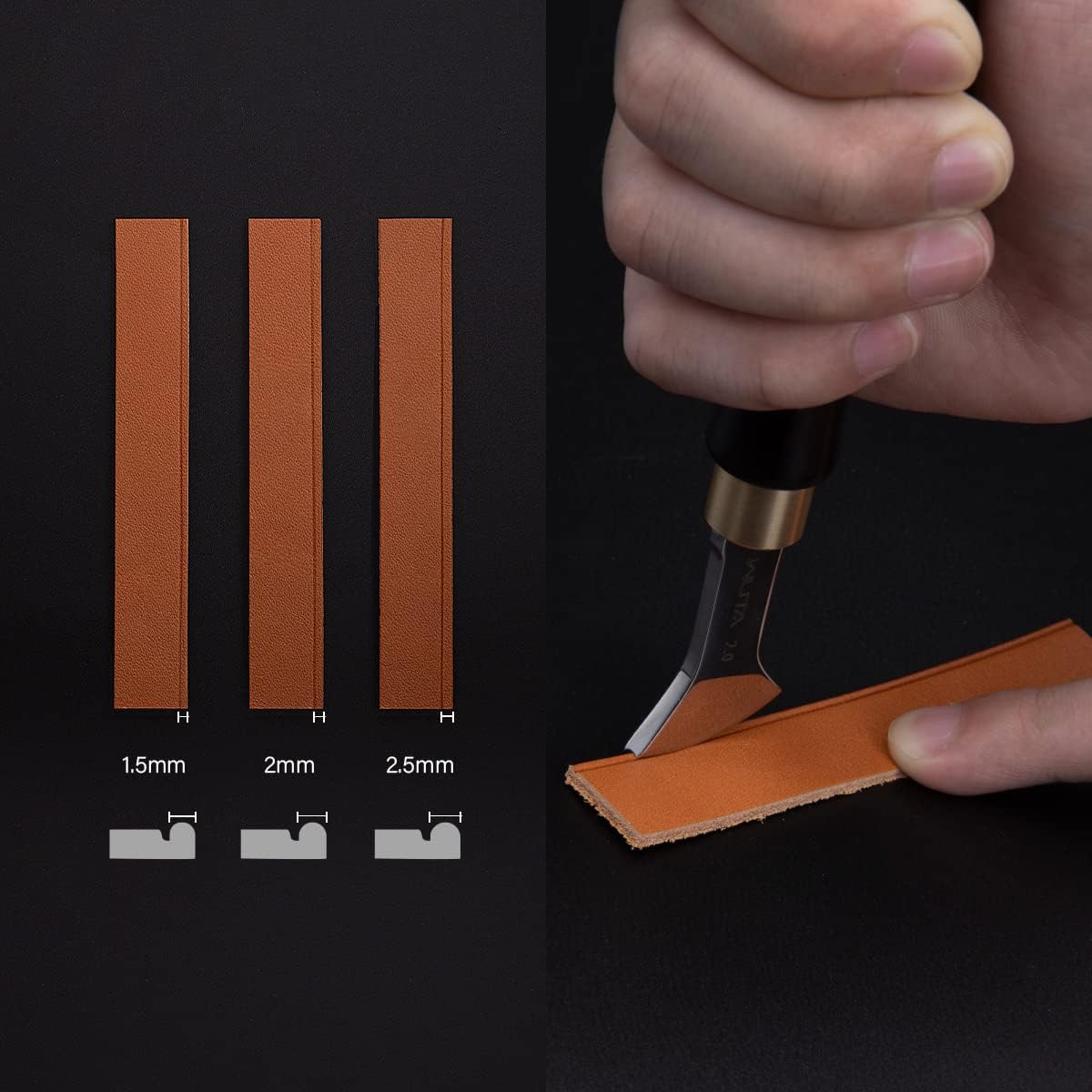 WUTA Leather Edge Creaser, 2 mm Leather Edge Creasing Tool, Stainless Steel Edge Marking Leather Craft Black Wood Handle Tools