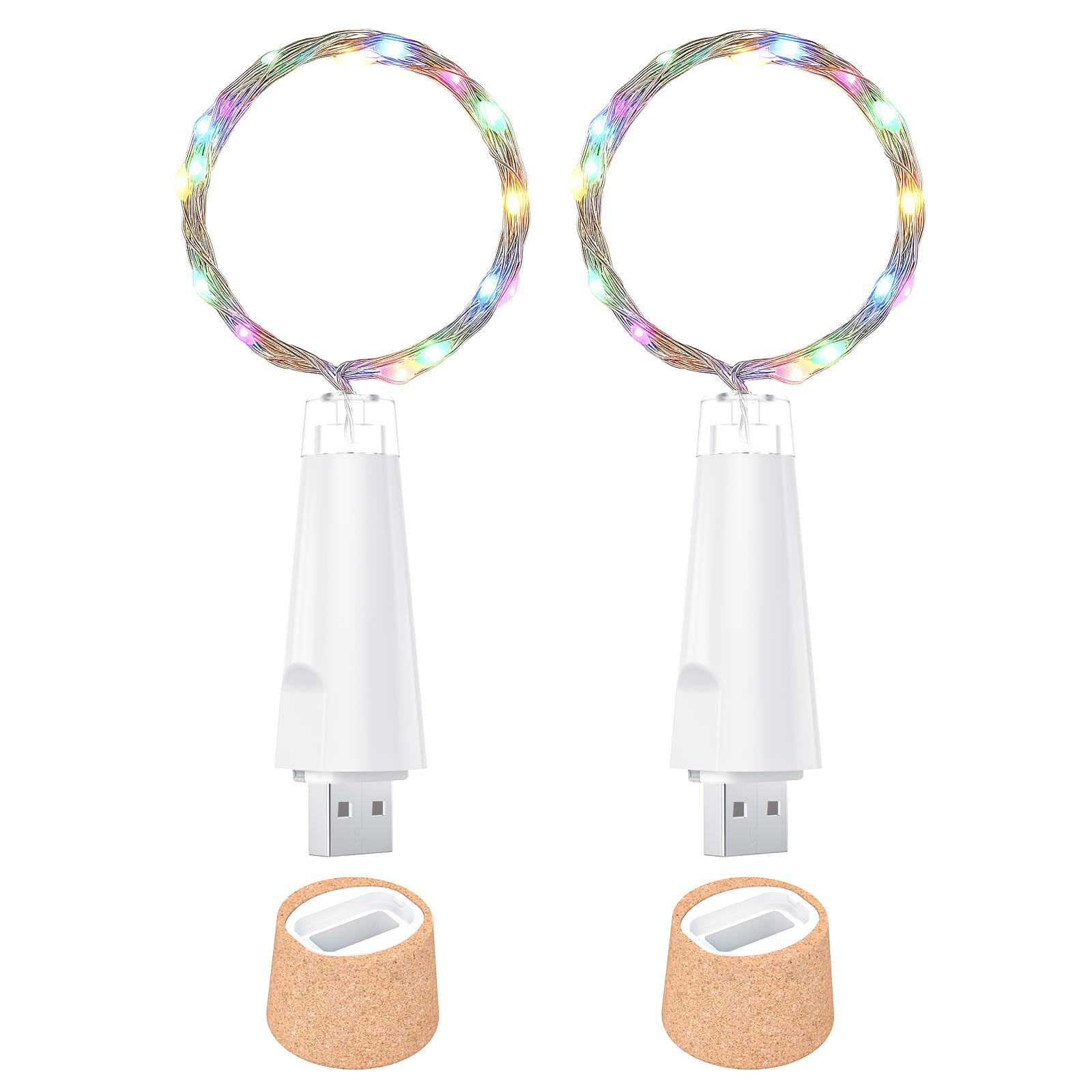 Ceepko USB Bottle Lights Rechargeable Wine Bottle Fairy Lights Cork LED String Lights 20 LEDs Copper Wire for Table Party DIY Decor(Multi-Colour, 2 Pack) — image 1