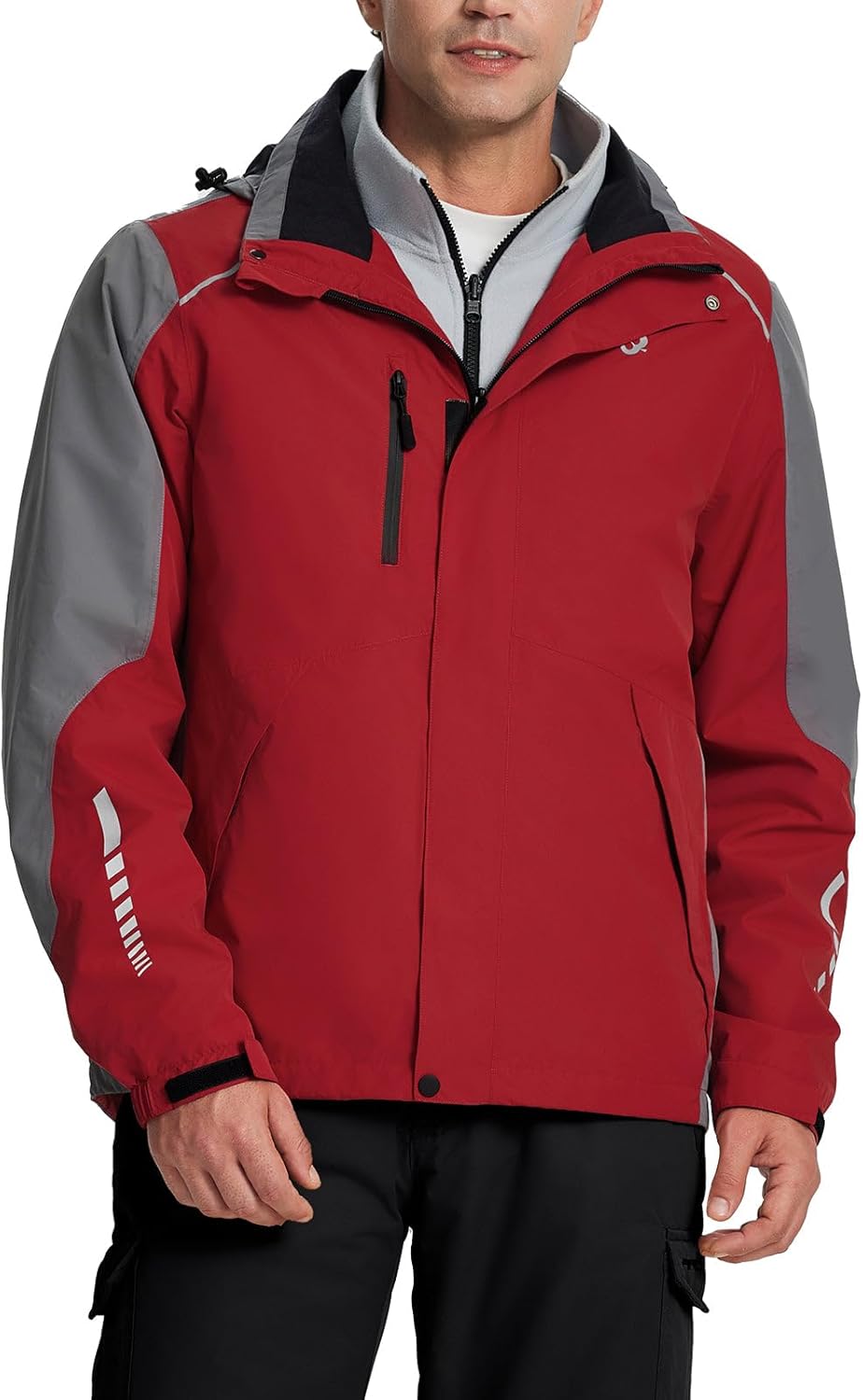 baleaf Men's Rain Jacket 3 In 1 Winter Ski Waterproof Windbreaker Hooded Reflective Packable with Polar Fleece Jacket