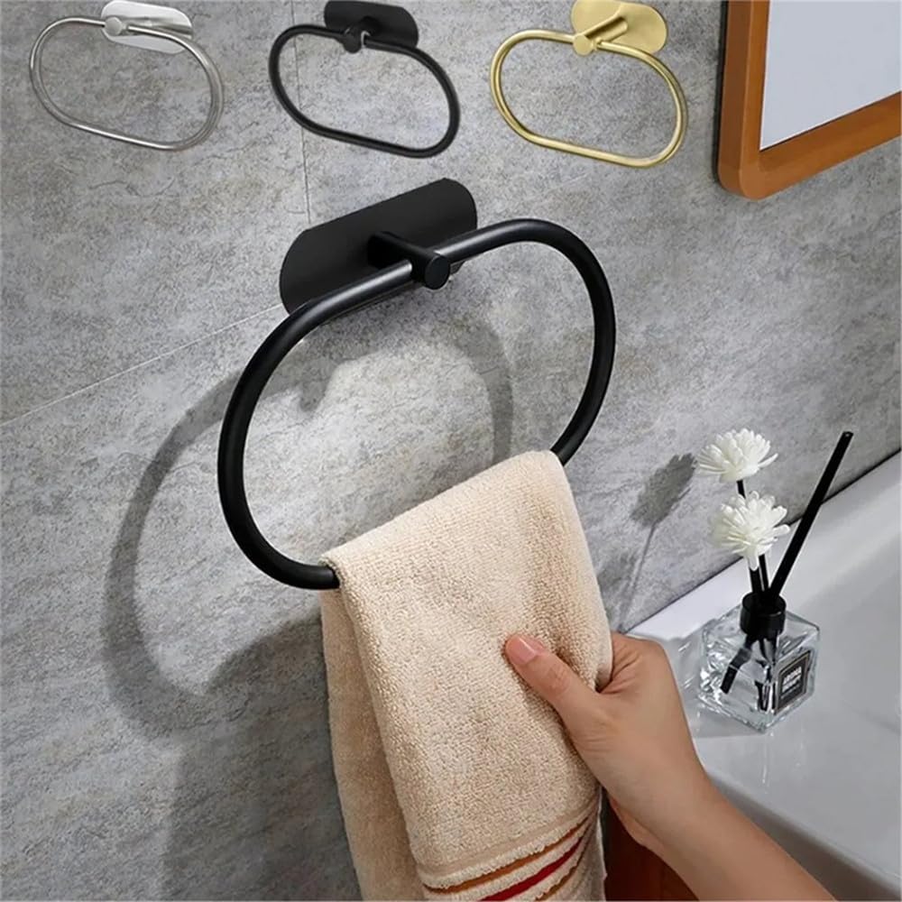 VVW&LIU Porta Asciugamani in Acciaio Inox Autoadesivo per Bagno, Appendiabiti per Asciugamani da Bagno, Anello Appendiabiti per Sapone e Mani, Accessorio per la Cucina, Nero