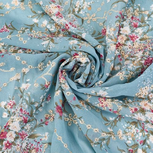 GORGECRAFT Tela de Gasa con Ojales Vintage 1.3X 0.91 m Drapeada Bordada Metálica con Estampado Floral Encaje Bordado Jacquard Apliques Cintas para Coser Bodas Novias Manualidades DIY Azul Claro