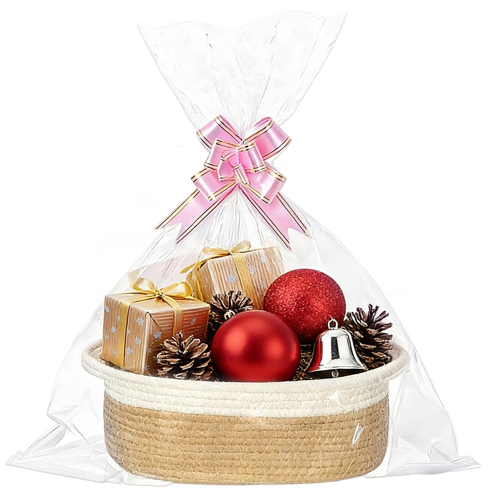 5 Cesti Regalo Vuoti Con Sacchetti Di Cellophane E Fiocchi