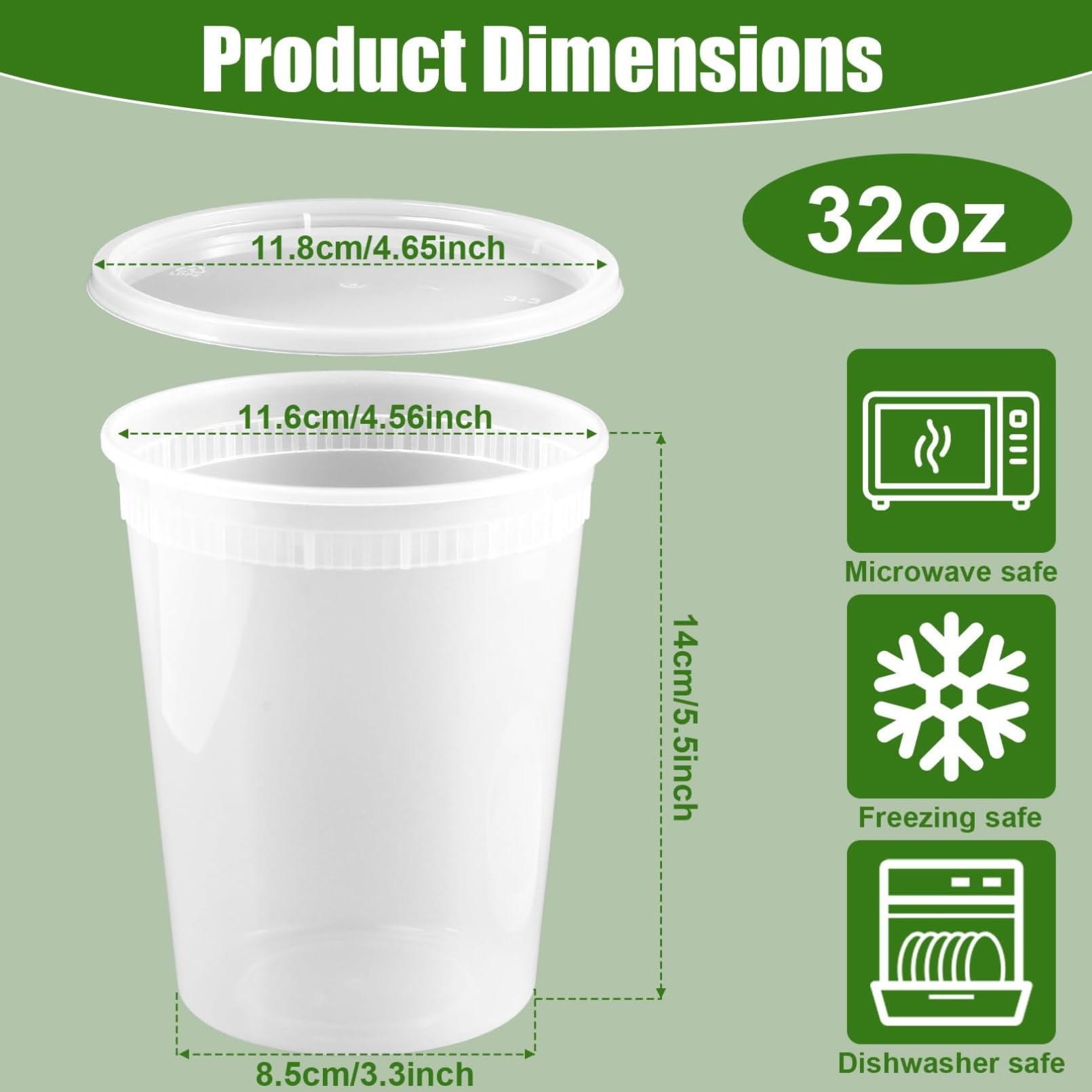 50 contenitori rotondi da 950 ml con coperchio trasparente per
