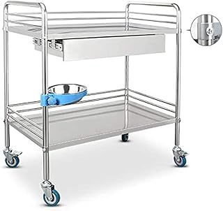 Medical Trolley Cart Dental Lab Cart Stainless Steel Lab Trolley Medical Hospital Equipment Portable Serving Trolley with Wheels - 2/3 Layers,Large Drawer,2 Layer-61x41x91cm,Amazing23