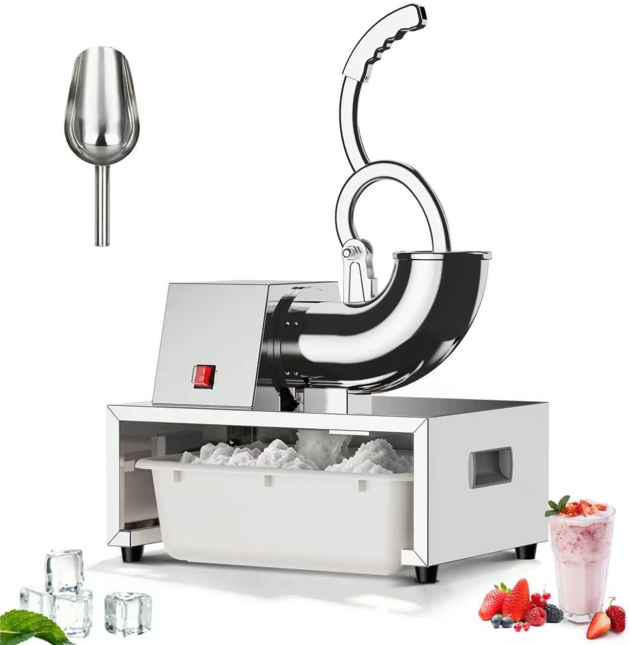 Commercial Snow Cone Machine, 440LB/H Professional shaved ice machine, 350W Electric Ice Crusher, Silver Stainless Steel, Fluffy Shave Ice Machines for Home, Parties, Dessert Shops & Bars