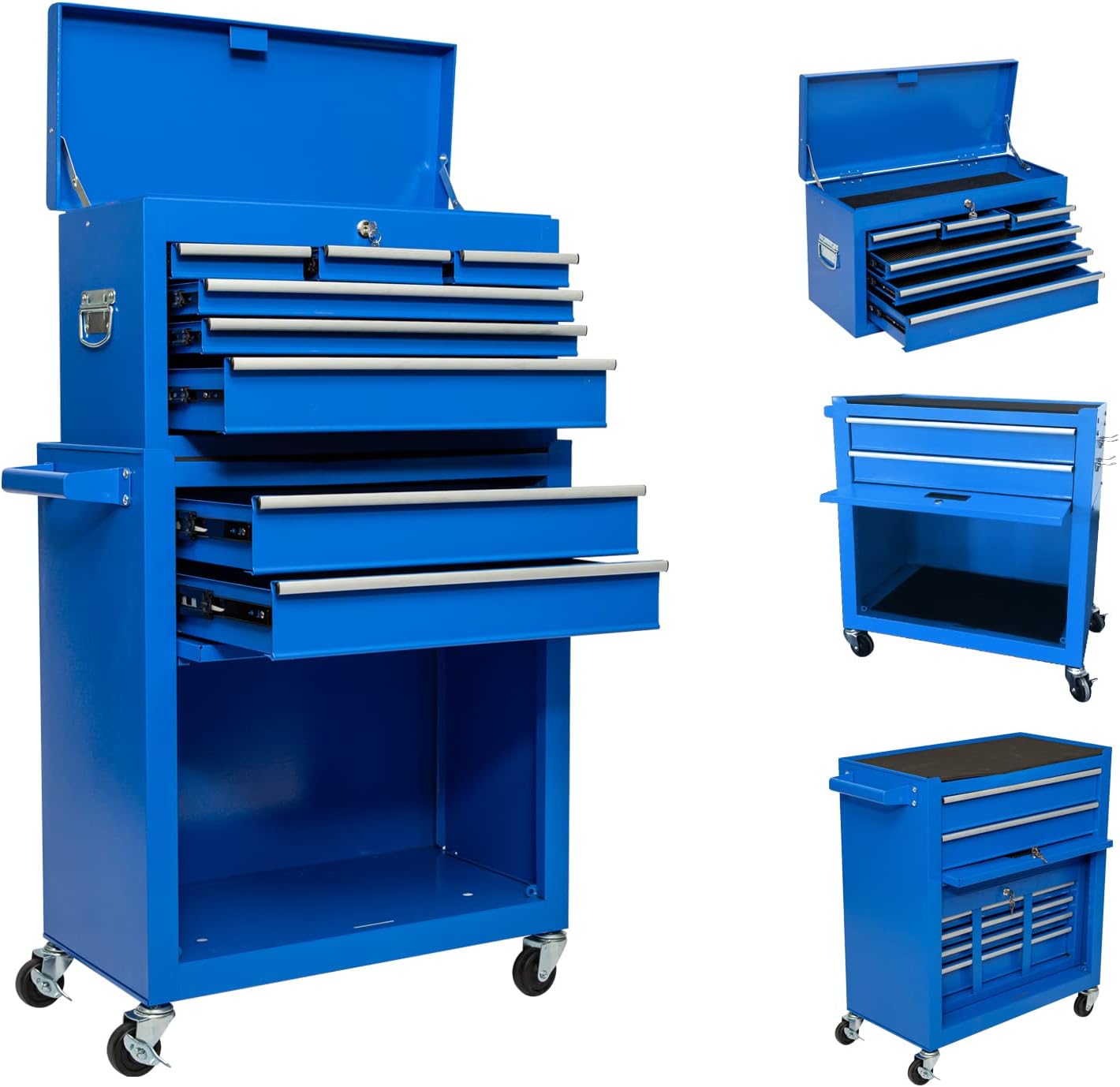 8-Drawer Rolling Tool Chest, Big Tool Box with 4 Wheels, Detachable Tool Cabinet with Drawer for Warehouse Garage, Lockable Rolling Drawer Tool Storage Cabinet for Men