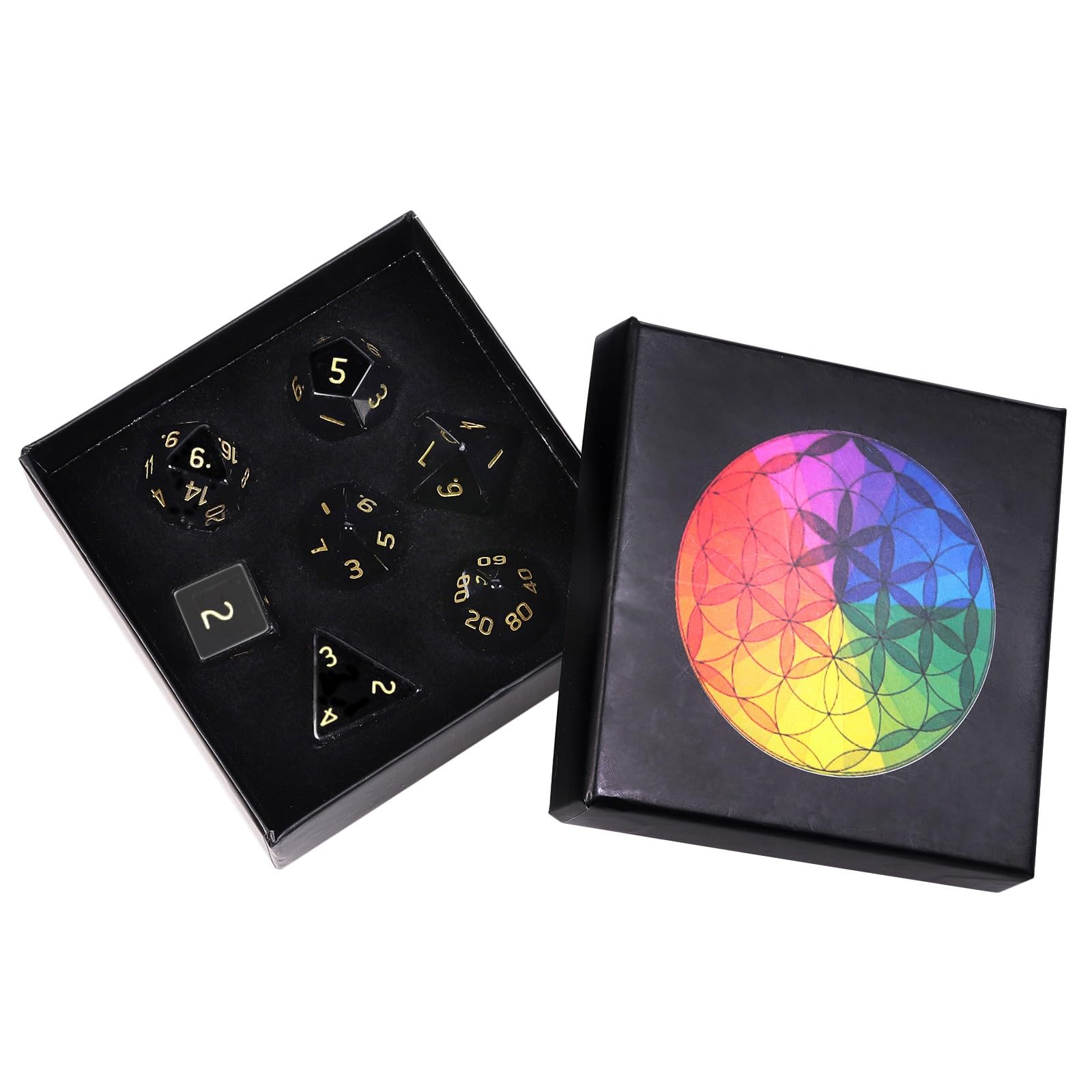 Nupuyai Black Obsidian Stone Polyhedral Dice Gemstone Set for DND