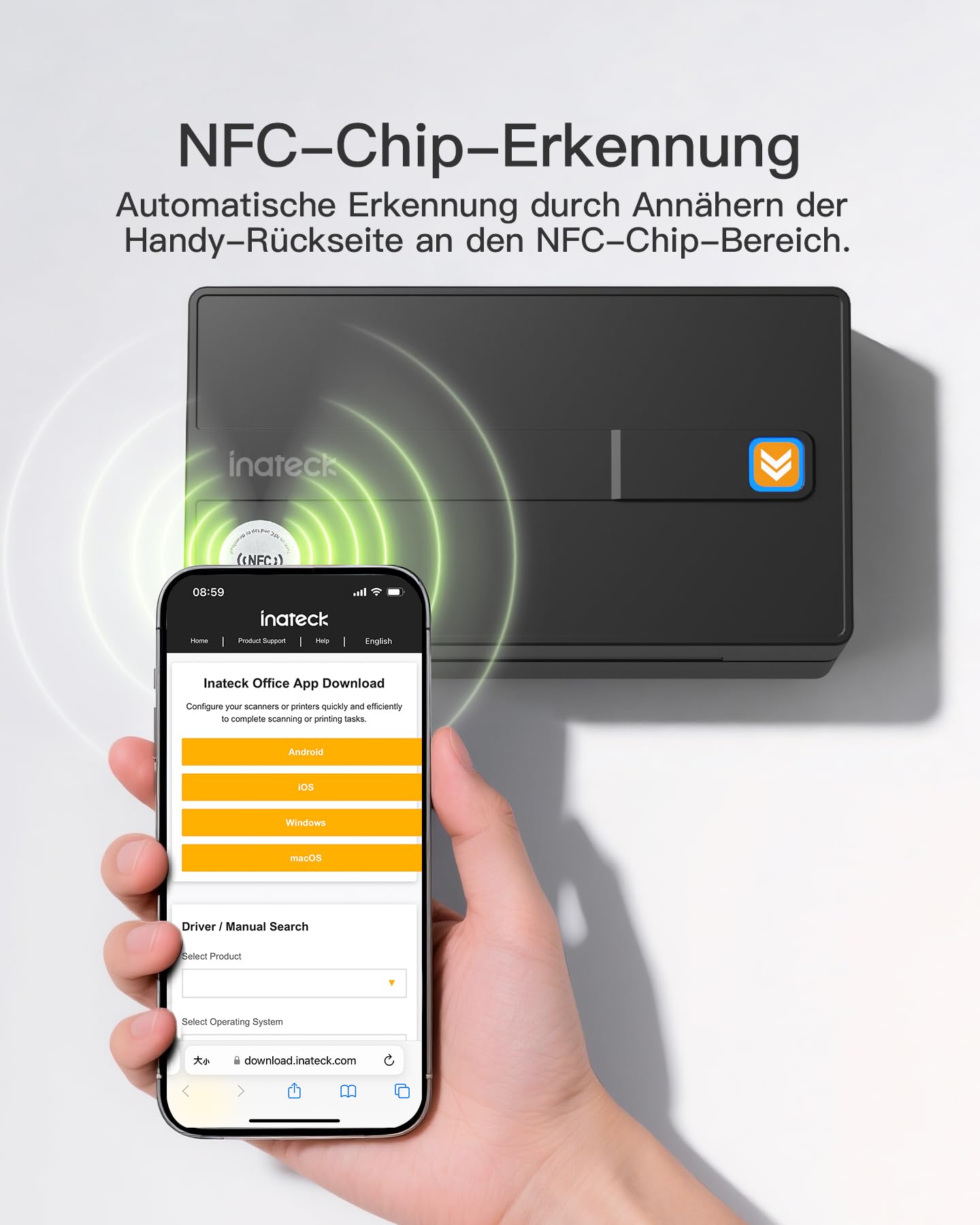 Inateck Mobile Thermo-Etiketten-drucker, Kabelloser 4x6 Versandetiketten Drucker für Versandpakete, Kompatibel mit iPhone, Android, iPad, Windows, MacOS, Chrome, USPS, Schwarz