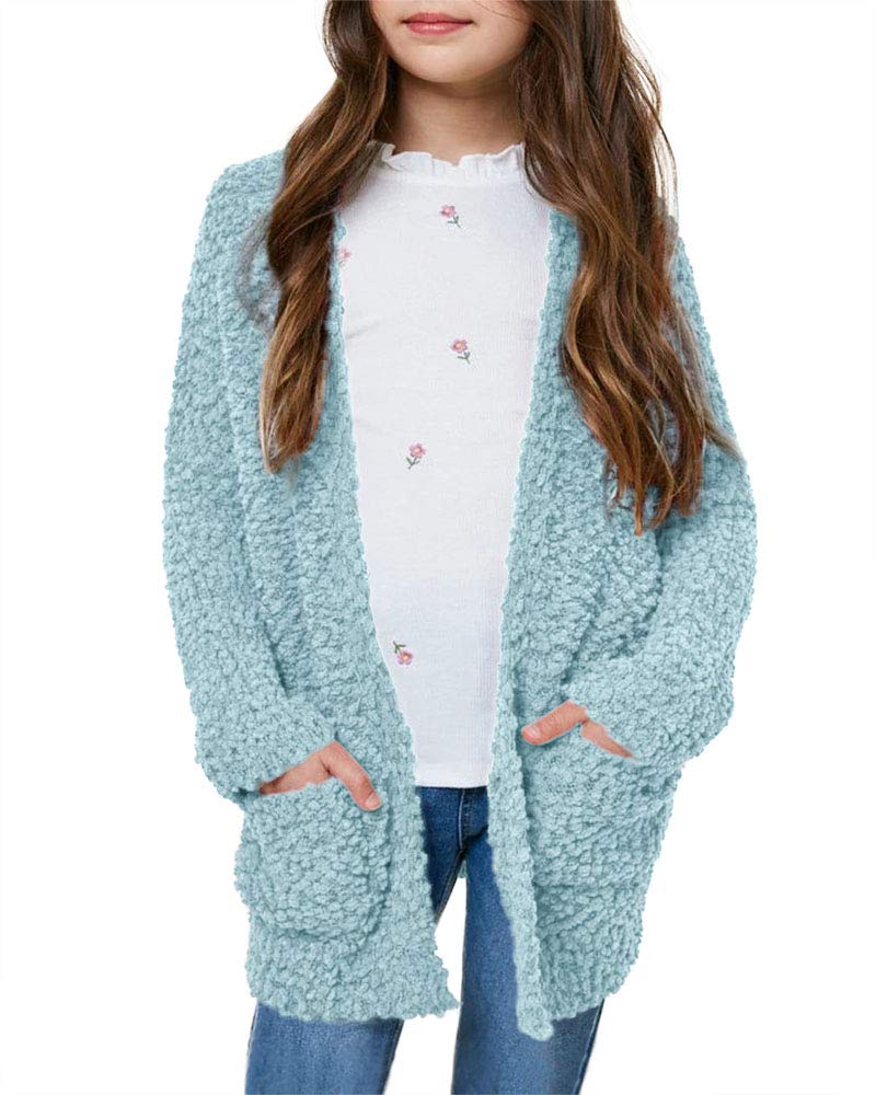 Imily Bela Girls Cardigan Open Front Popcorn Knit Long Sleeve Sweaters Coat