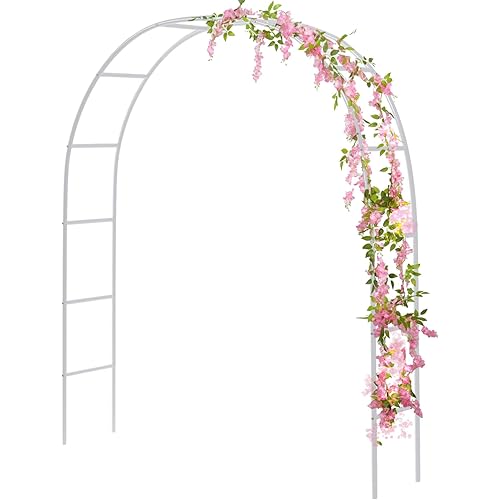 RUBFAC 94" Metal Wedding Arch Frame, White Garden Trellis for Climbing Plants Outdoor, Garden Arbors and Arches Party Archway for Flower Rose Vines Birthday Bridal Christmas Decoration