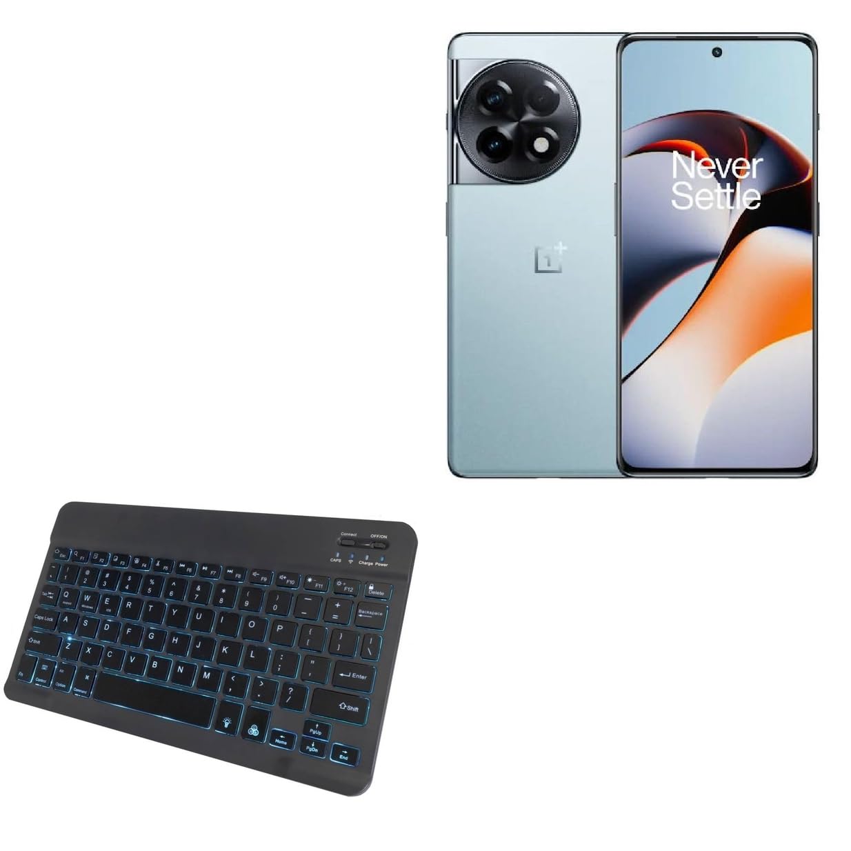 BoxWave Keyboard Compatible with OnePlus Ace 2 - SlimKeys Bluetooth Keyboard - with Backlight, Portable Slim LED 7 Colors - Jet Black