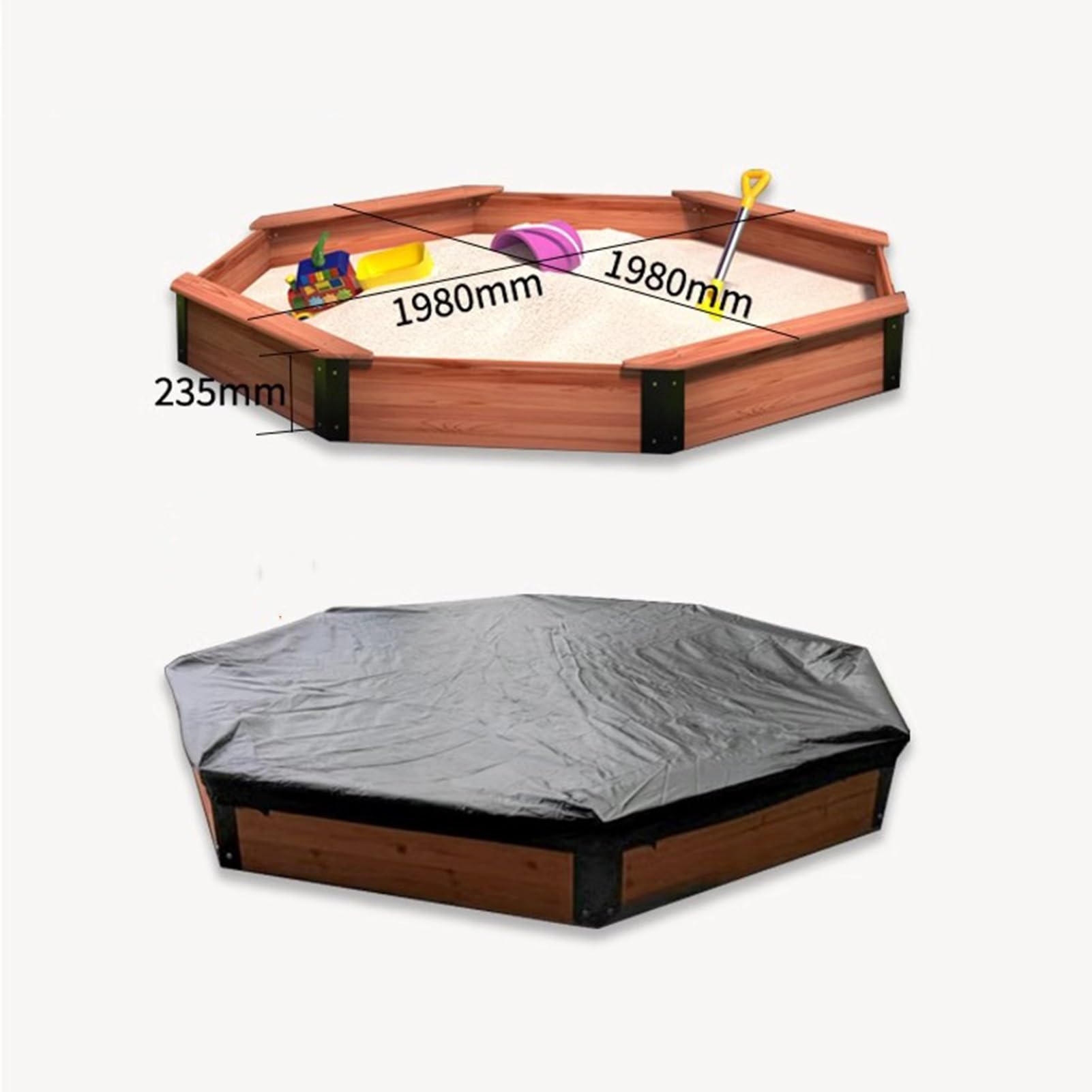 Caja de arena octogonal de madera con paño de cubierta para jugar al aire libre, fácil de montar para niños de 3 a 8 años, tamaño grande