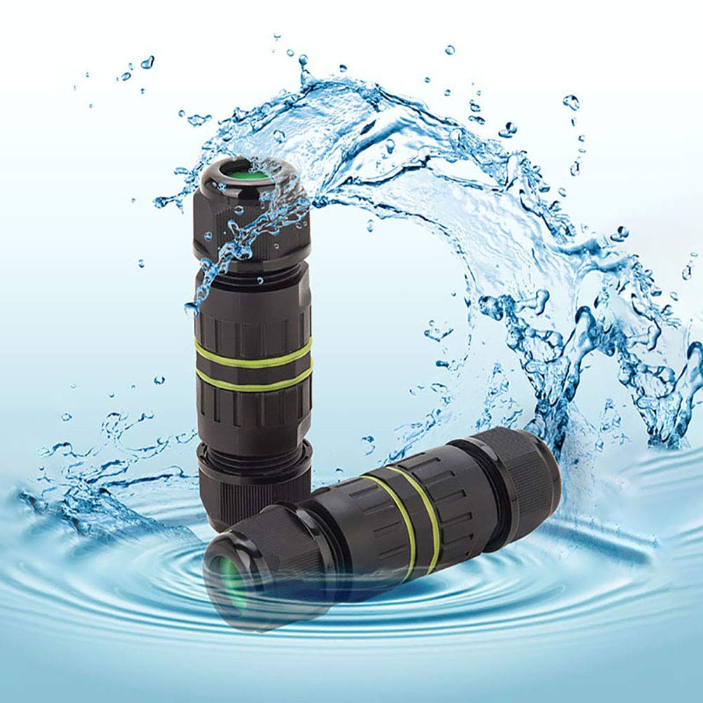 COMOPEZ 3Pin IP68 Waterproof Junction Connector Box 3 Pole Electrical Box Wire Connector Cable for Underground Outdoor Light,LED,Tree Strings, Cable Range 6.5-10 mm 2Pcs