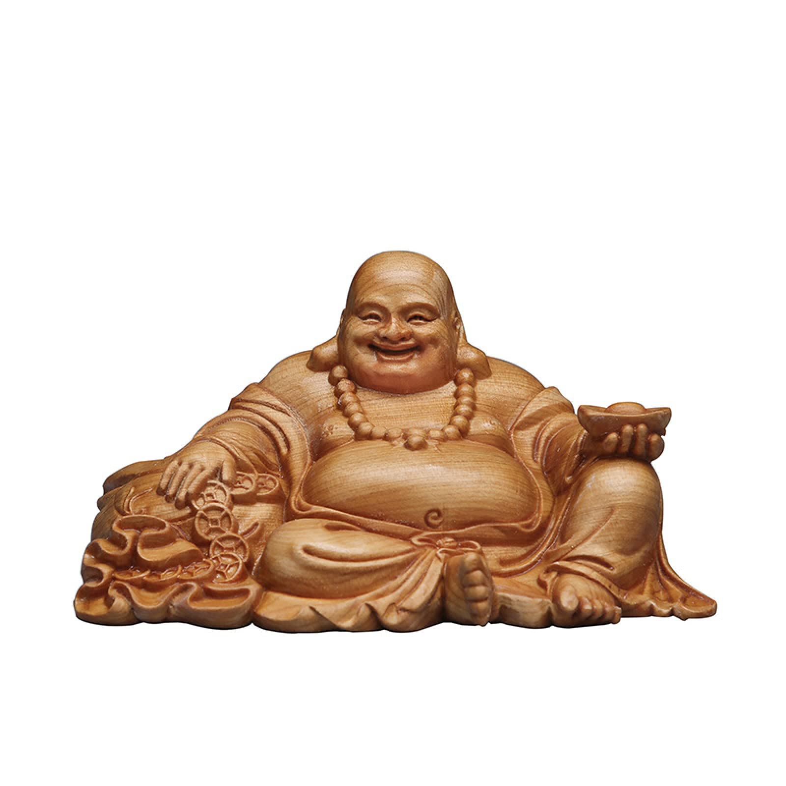 Statue de Bouddha Maitreya en bois massif sculpté main pour une décoration chic