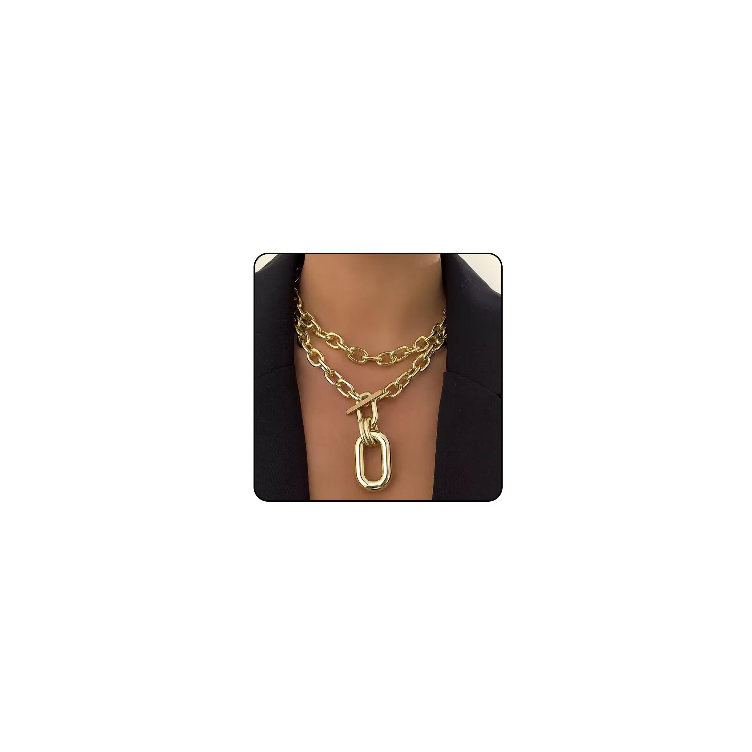 Layered Gold Necklaces Stack for Women, Chunky Choker Necklace, Cuban Link Chain Double O Necklaces, Statement Thick Collar Chain, Punk Hip-hop Trendy