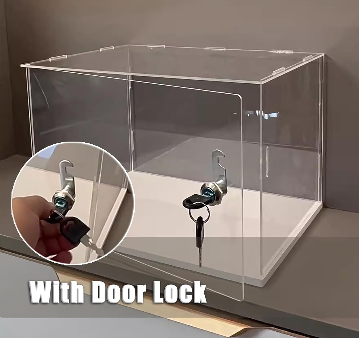 Clear Acrylic Lock Box with Key - Secure Dustproof Storage Cube for Collectibles, Jewelry, and Purse - Ideal Countertop Display Showcase