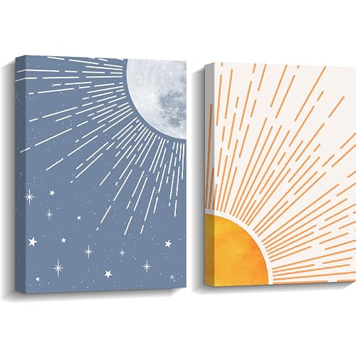 Creoate Sun and Moon Canvas Wall Art Set, 2PCS 12x16
