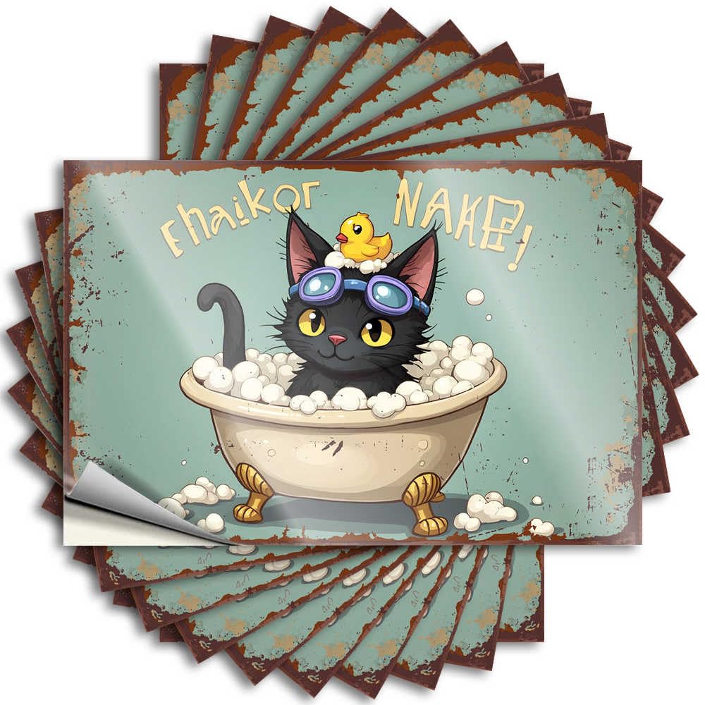 Relaxing Black Cat with Rubber Duck in Bubble Bath Bathroom Stuff Custom - Decals Window Waterproof Decal(8X12CM)