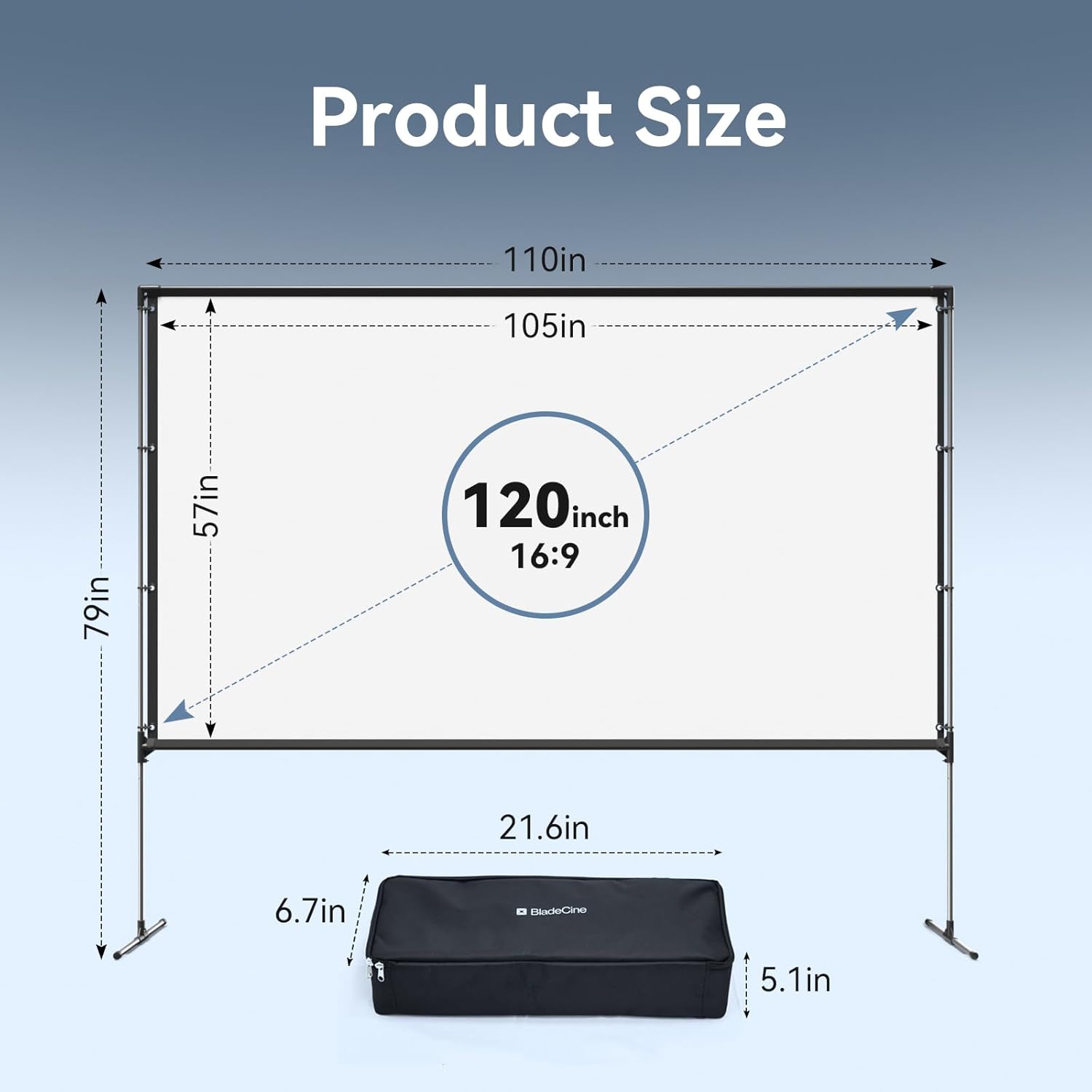 120-Inch Projector Screen with Stand, Portable 16:9 4K HD Wrinkle-Free Movie Screen, Lightweight Indoor Outdoor Projection Screen with Carry Bag for Backyard Movie Night