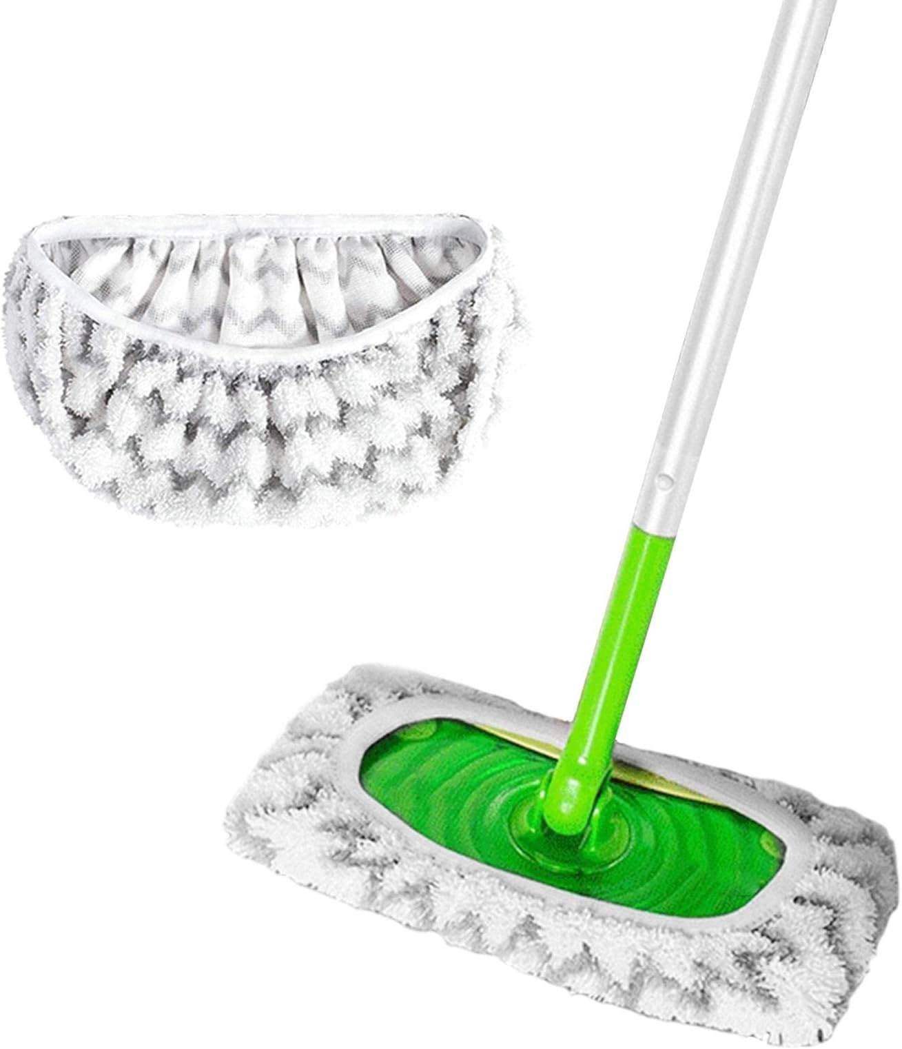 Fowybe Reusable Pads Compatible for Swiffe Sweeper Mops - Replacement Microfiber Refills for Wet and Dry Sweeping - High Density Microfiber Removing Tough Stains - Strong Double-sized Elastic, 2 Pack