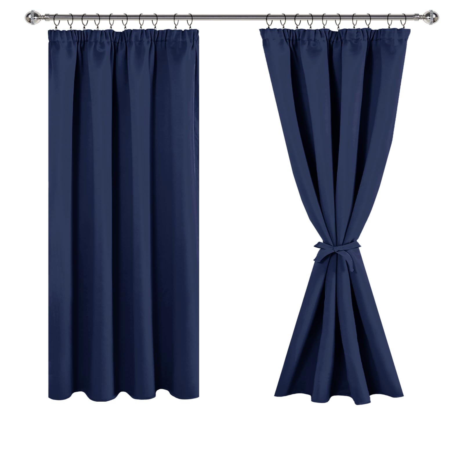 Rideaux occultants galon fronceur bleu foncé 117x137cm pour rail de salon JIUZHEN