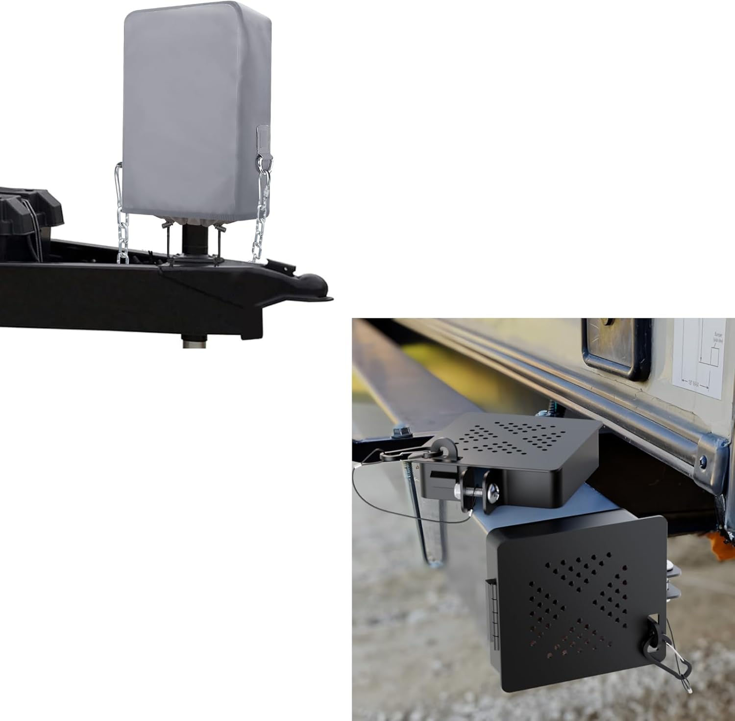 PVC Laminated + Oxford Weatherproof RV Electric Tongue Jack Cover + 4x4 Trailer Bumper End Cap