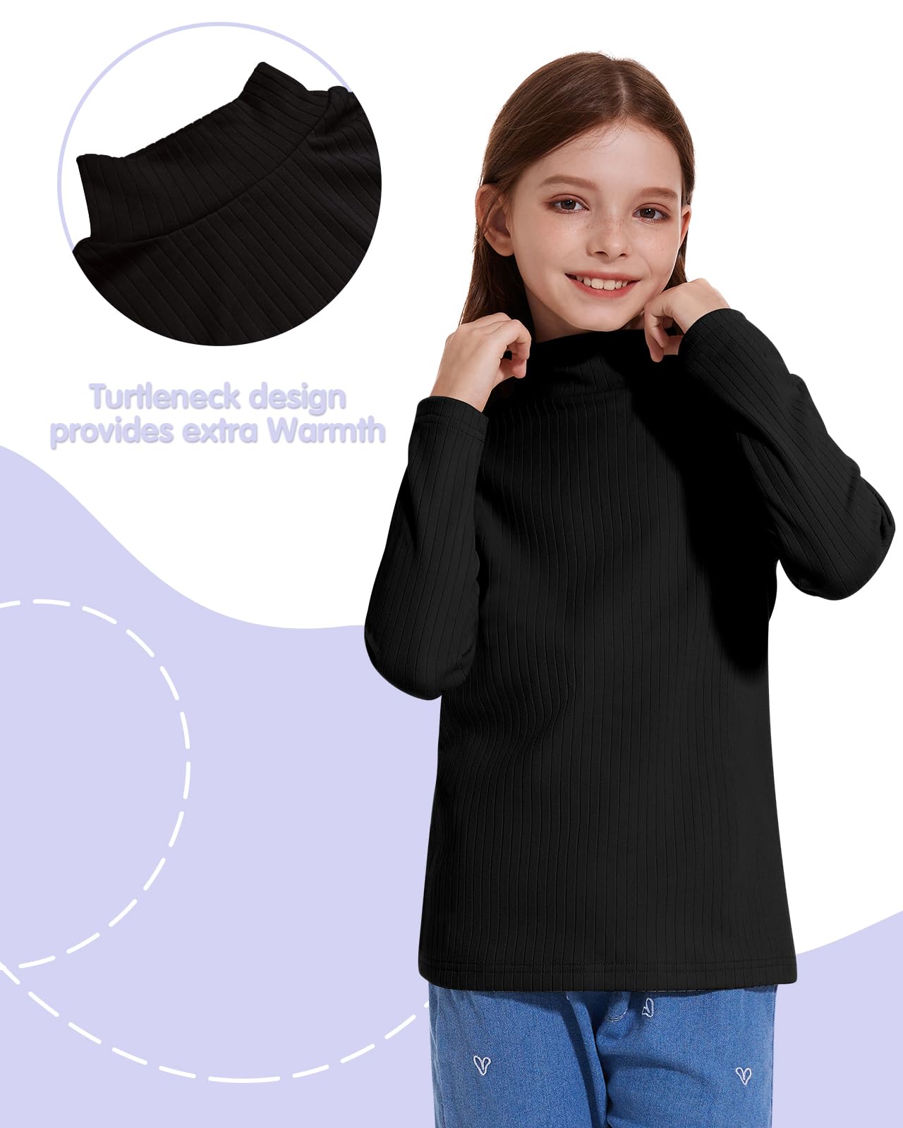 WOWENY T-Shirt à Manches Longues Unisexe pour Enfant - sous-vêtements Thermiques - Col roulé - T-Shirt côtelé Basique - sous-vêtements d'hiver pour garçons et Filles