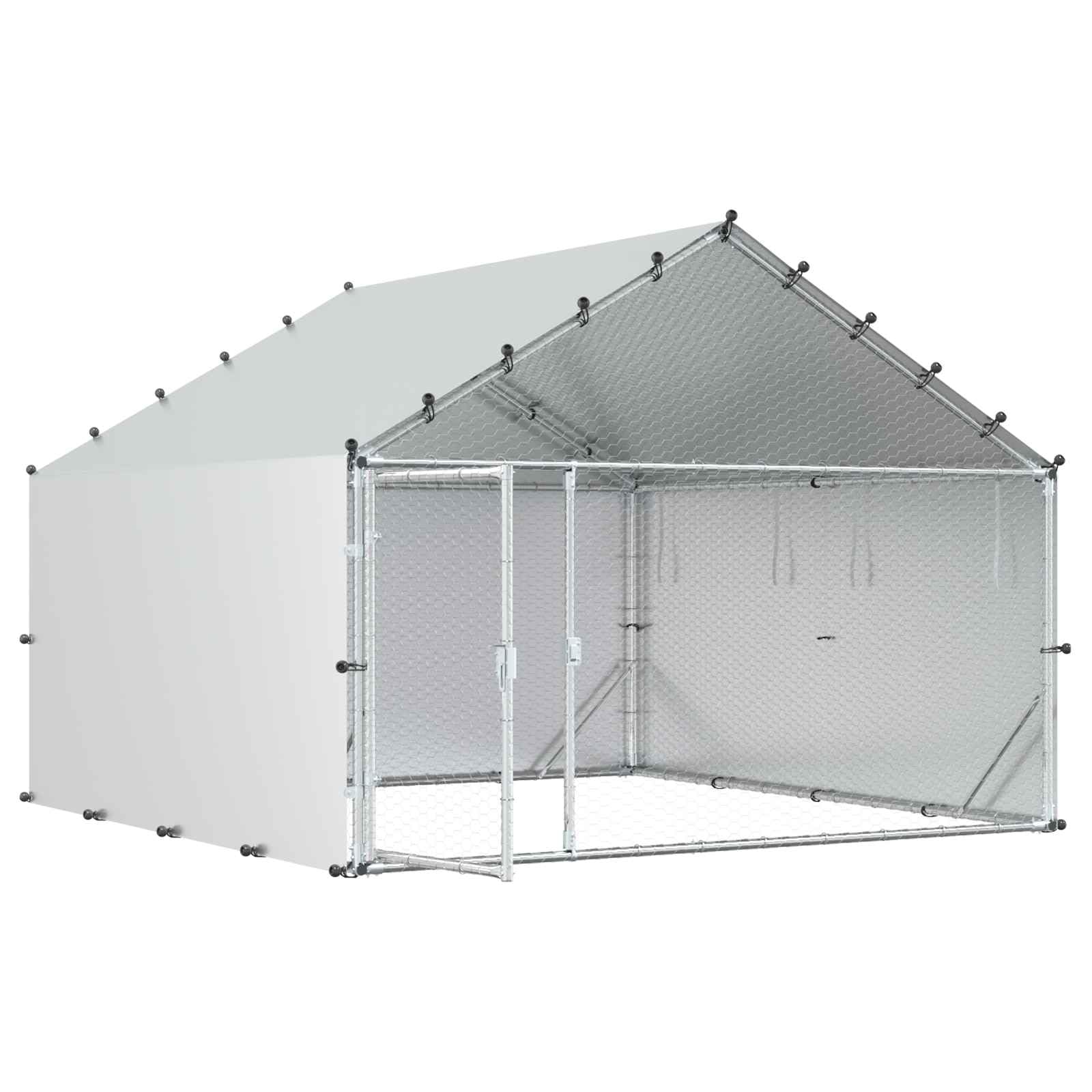 vidaXL Gallinero con techo plateado 200 x 200 x 150 cm, gallinero con puerta, acabado repelente al agua, resistente a la intemperie, espacioso, resistente recinto para animales, jaula resistente para