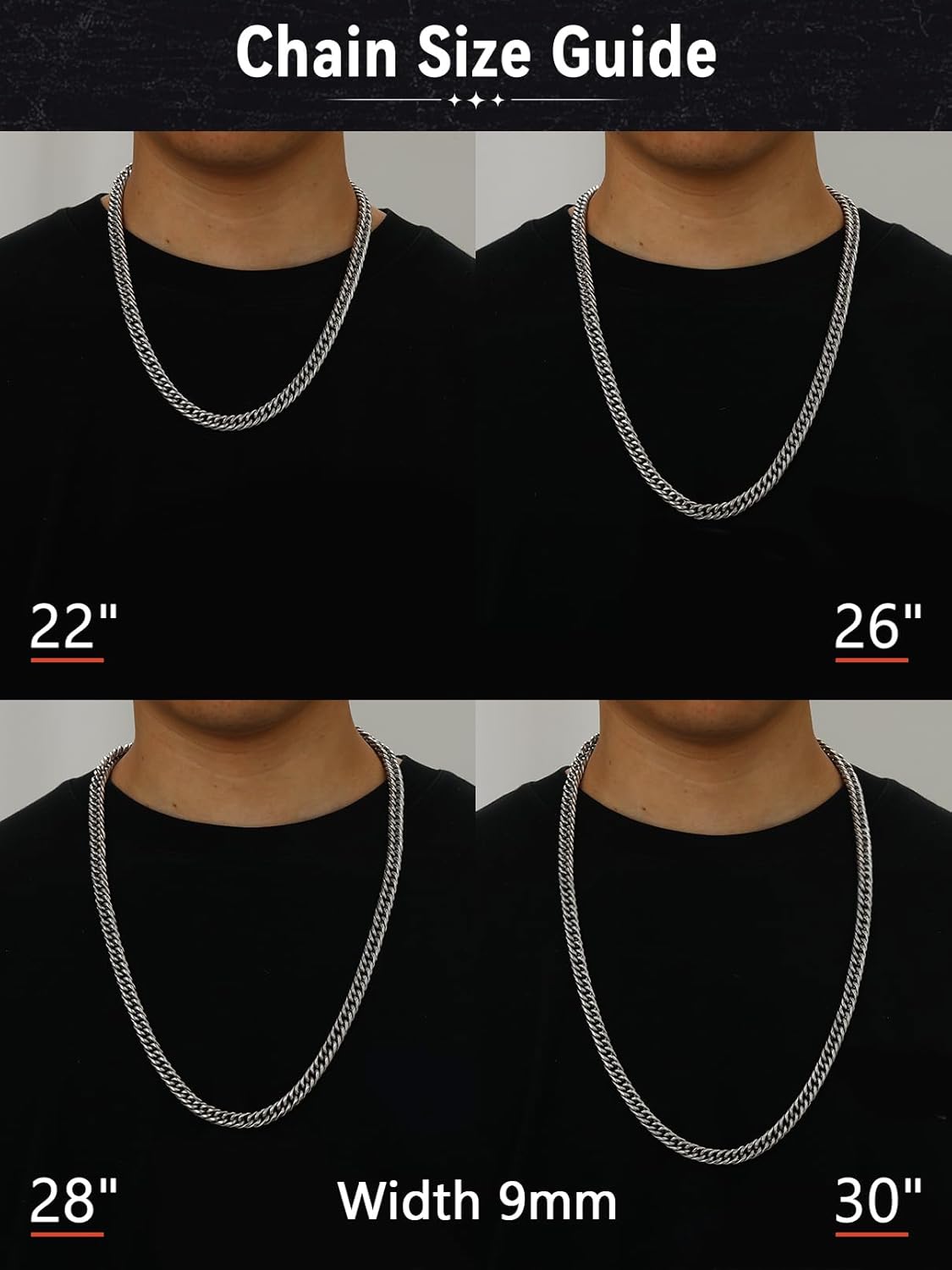 FaithHeart Miami Cuban Link Chain for Men, Silver/Black/14K Gold Plated Stainless Steel Cuban Link Chain Necklaces, 3.5/6/9/12mm Mens Necklace Hip Hop Jewelry 18"-30" Length - Image 5