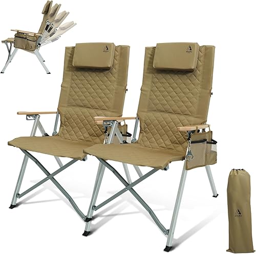 Miniatura 13 de Silla reclinable de campamento, sillas plegables resistentes con respaldo alto ajustable de 4 etapas para adultos, silla reclinable compacta y