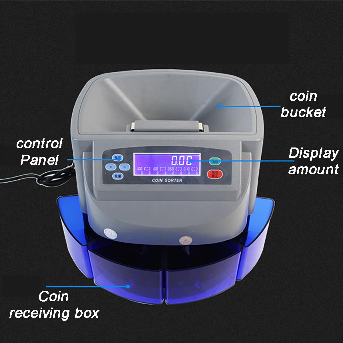 Contamonete, Selezionatrice Elettronica Di Monete Con Display LCD E 4 Cassette Di Raccolta, Design Di Distribuzione Preimpostato, Capacità Di 500 Monete, Adatta Per Aziende, Negozi, Banca, Casa