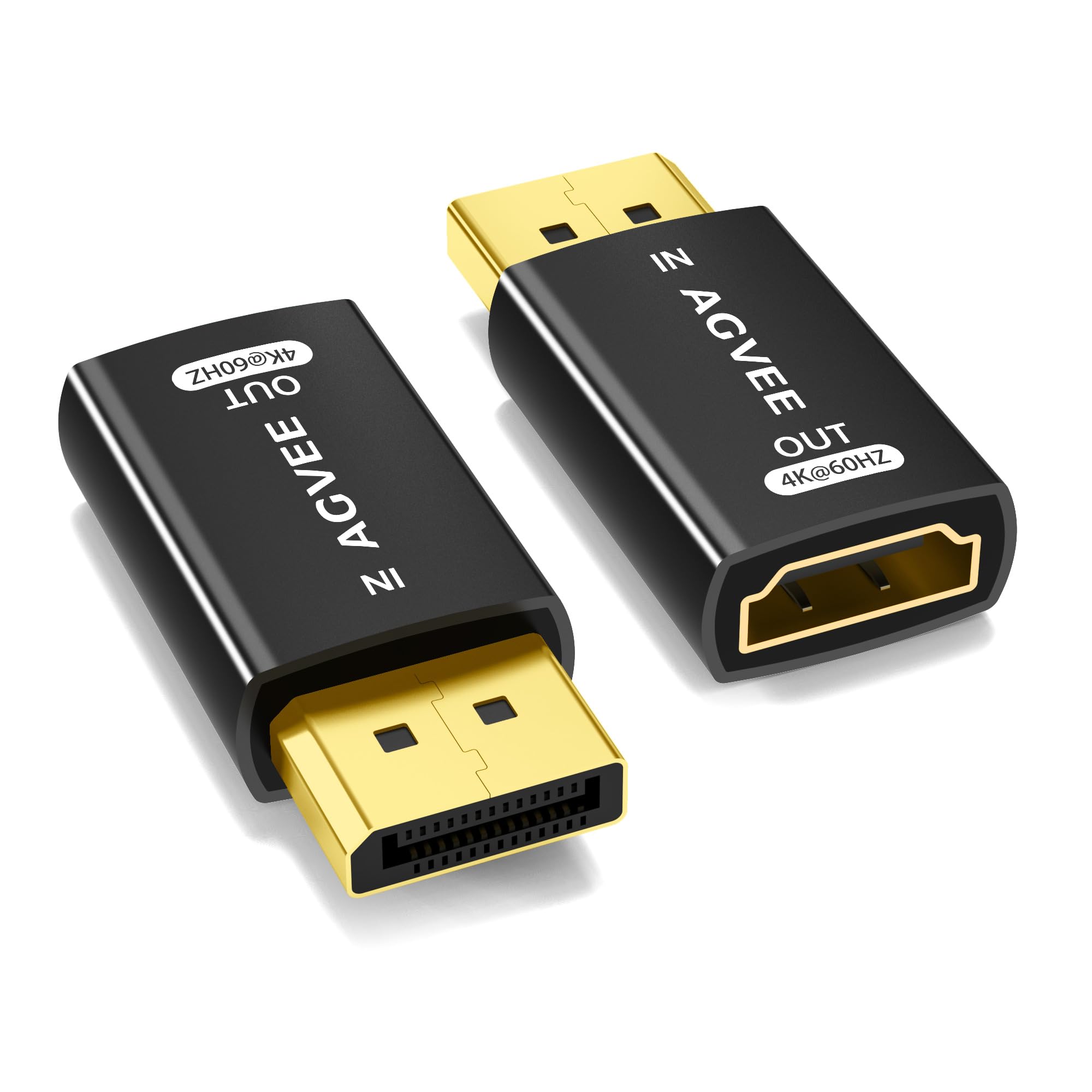 AGVEE Lot de 2 adaptateurs DisplayPort vers HDMI 4K @ 60 Hz, coque en alliage, convertisseur DP Displayport PC vers HDMI, rétrocompatible avec TV Full HD 4K @ 30 Hz 1080p @ 120 Hz, unidirectionnel