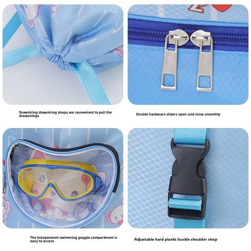 ONOTIC Swimming Bag for Kids Separate Wet Cloth Pouch Front Zipper for Swimming Goggle Beach Bag for Girls Boys Swimming Backpack (Pink Rabbit) 1