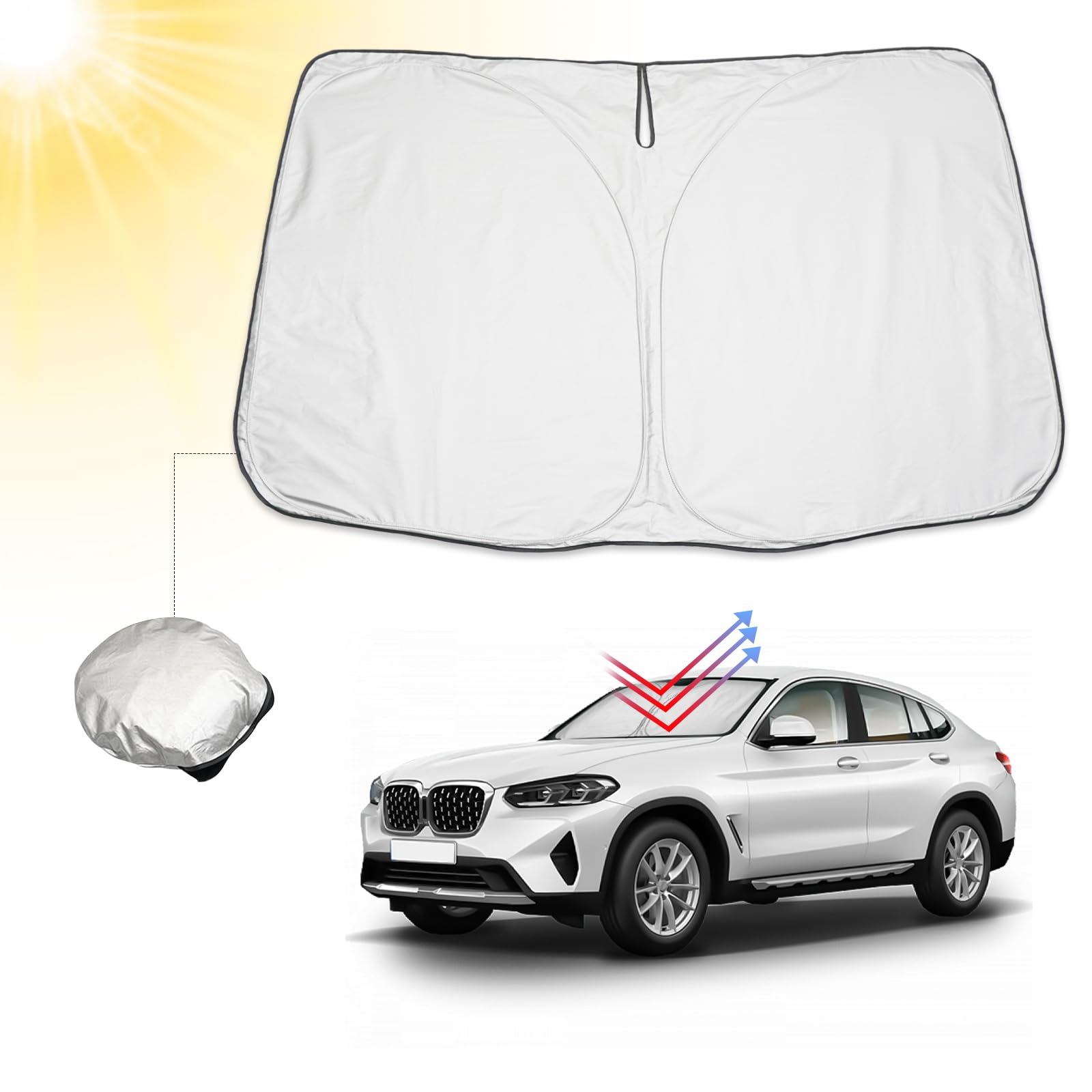 BIBIBO BMW X4 G02 Osłona przedniej szyby, Pokrywa samochodowa kompatybilna z BMW X4 G02, Ochrona przeciwsłoneczna przedniej szyby Składana, Osłona przeciwsłoneczna przeciw promieniom UV