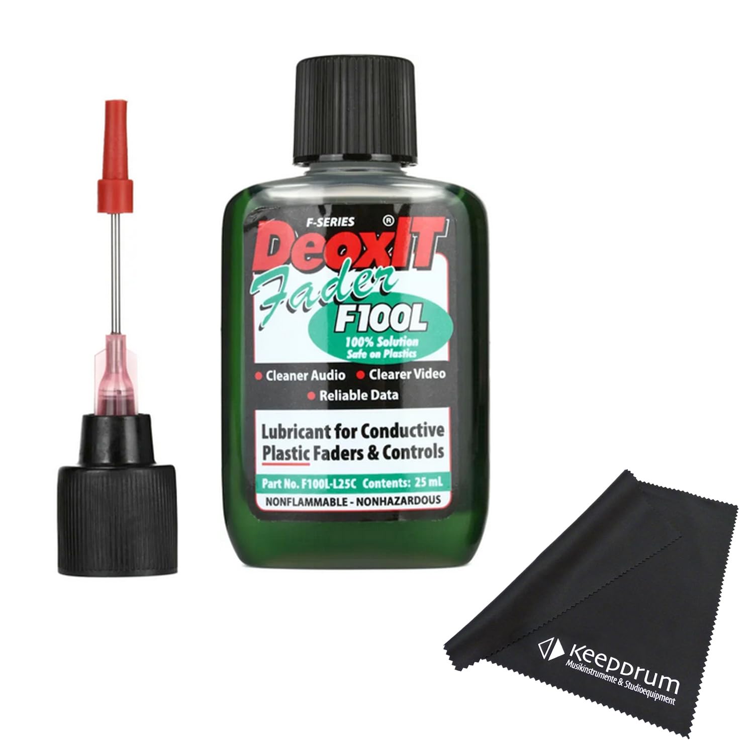 Caig DeoxIT F100L-L25C Faderlube Nettoyant pour contact plastique + chiffon microfibre Keepdrum