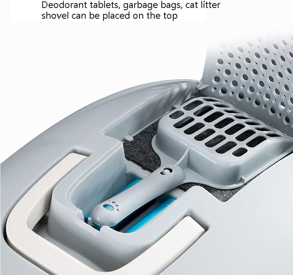 Fully Enclosed Litter Box Double-Layer Toilet Splash-Proof and Deodorant Large Litter Box Easy to Clean Cat Litter Pan (B)