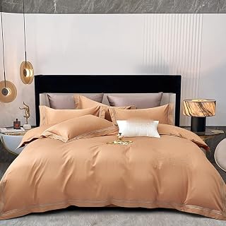 FGHOEV Long Staple Cotton Embroidery Four-piece Set Cotton Embroidery Sateen Sheet and Quilt Cover Bedding Household Kit (Color : Argento, Size : 200 * 230cm)