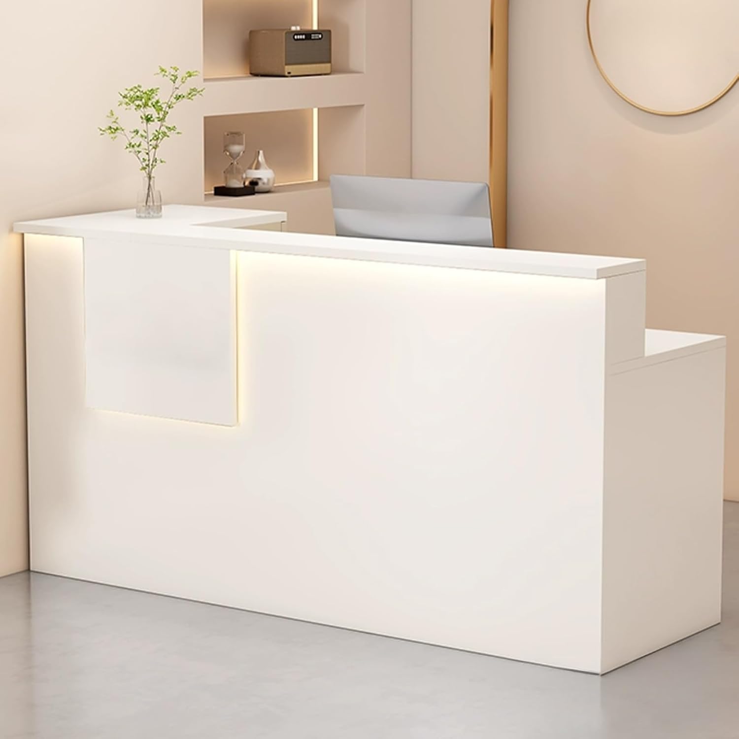 Reception Desk with Counter, Front Desk Reception, Reception Room Table with Lockable Drawers, Reception Counter Desk for Home Office and Office(White R,100cm/39.3in)