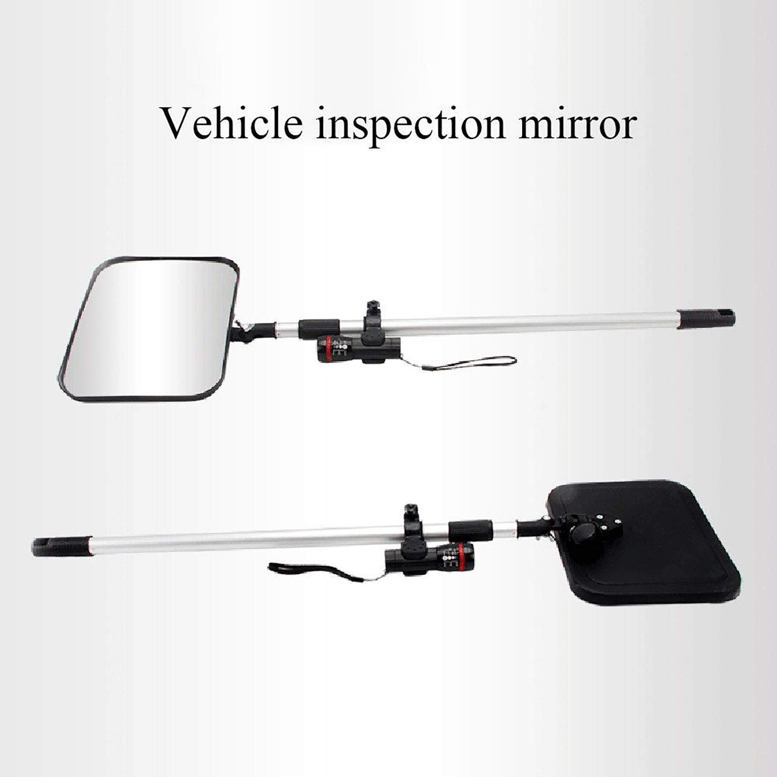 Miroir de sécurité télescopique avec poignée, miroir d'inspection rond/rectangulaire pour véhicules avec roulettes, miroir convexe grossissant x2, éclairage LED pour voiture et camion, 16 x 19 cm