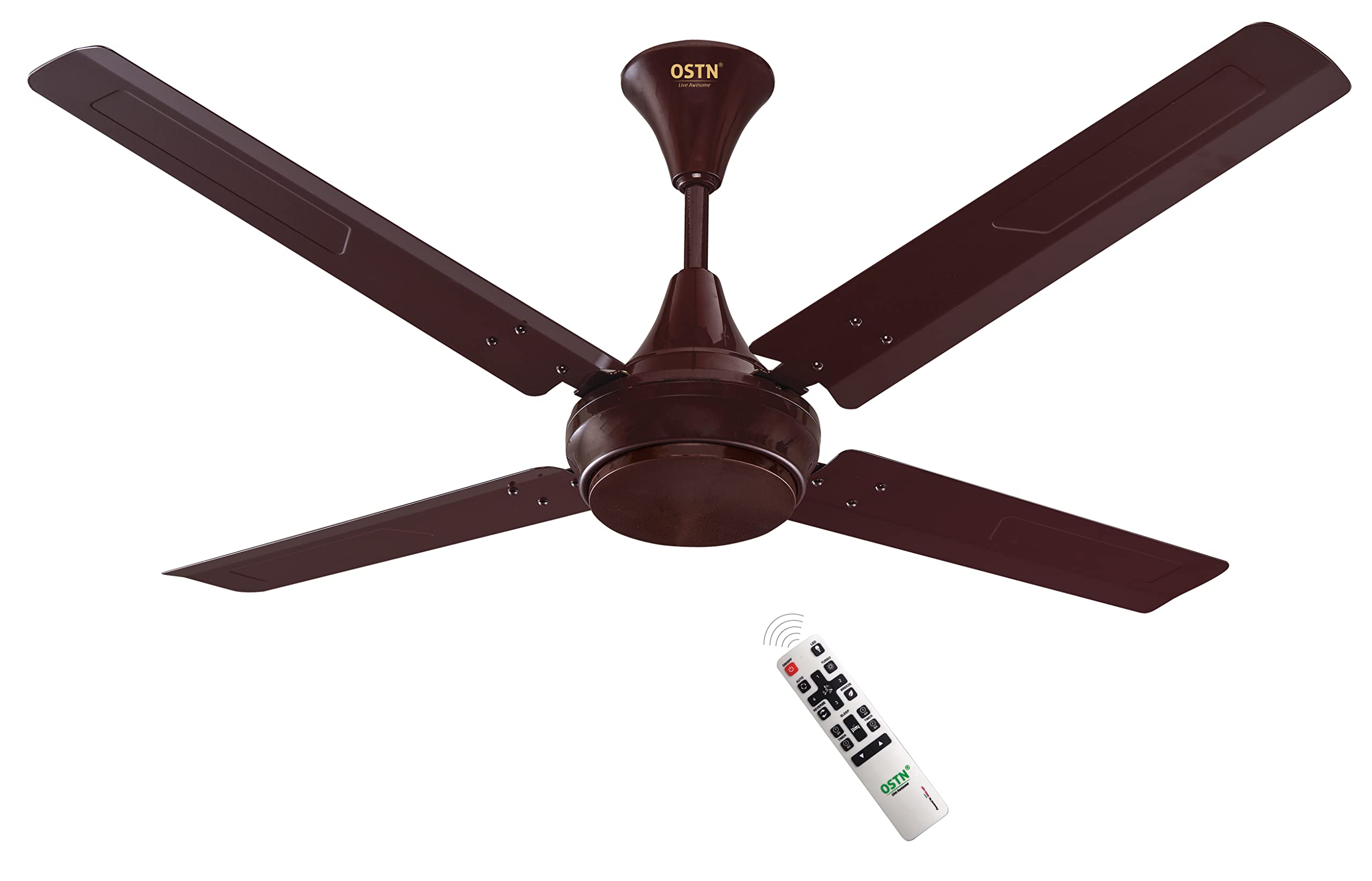 OSTN ELEMENTS 4 1200mm BLDC Motor 5 Star Rated Ceiling Fans with Remote Control | Upto 70% Energy Saving, High Air Delivery and LED Indicators | 28 Watts, 2+1 Year Warranty | Dusk Brown