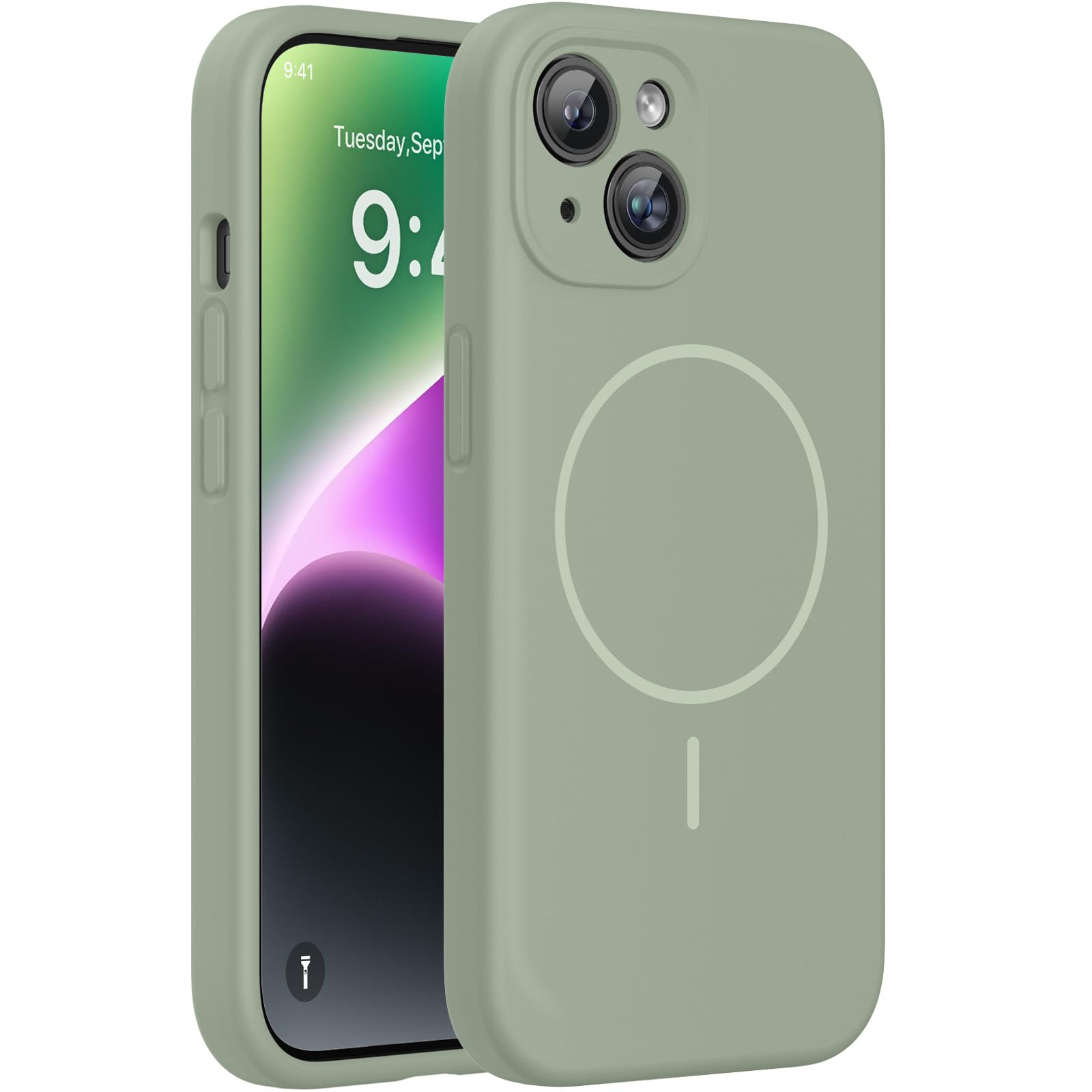 Miracase Silicone &amp; Magnetic for iPhone 14 Case, Patina Green