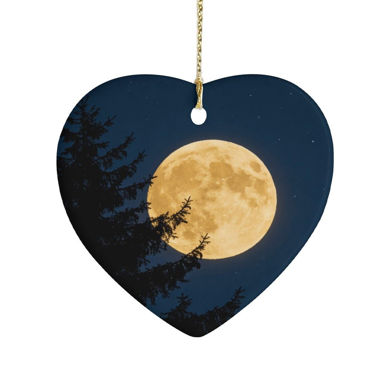 Khauerbc Style Full Moonheart Shaped Ceramic Ornament With String,Ceramic Ornament,Two-Sided Printed For Christmas Tree And Holiday Decoration